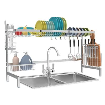 China 2 Tier Stainless Steel Metal Kitchen Storage Organizer Shelf Over The Sink Workable Expandable Adjustable Dish Rack for sale