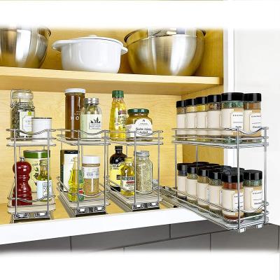 China Sustainable Spice Rack Pull Out Cabinet Organizer 4-1/4 Inch Wide - Double, Chrome for sale