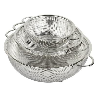 China Viable Stainless Steel Mesh Micro-Perforated Strainer Colander Set 3 Sets for sale