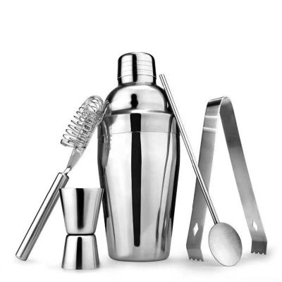 China Stocked Bartender Set 5 Piece Bartender Set Glass Shaker Cup Stainless Steel Shaker Bar Utensils Snow Shaker for sale