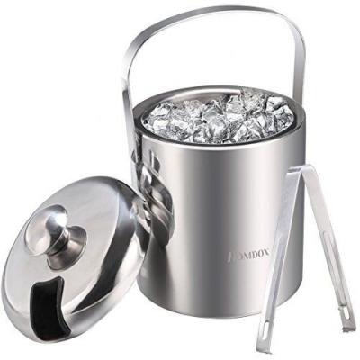 China Sustainable Stainless Steel Double Wall Ice Bucket Ice Container With Tongs And Lids for sale