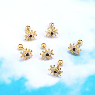 China Vershal K-035 CLASSIC Devil's Eye Star Stud Earrings Gold Real Zircon Brass Plated Small Stud Earrings for sale