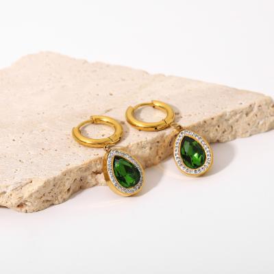 China Vintage Earrings Vershal A677 Vintage 18k Gold Plated Stainless Steel Retro Emerald Crystal Drop Earrings for sale