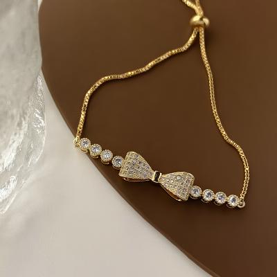 China Elegant Fashion Bangle Vershal B-88 18k Gold Plated Luxury Zircon Bowknot Tennis Bracelet For Women Jewelry for sale