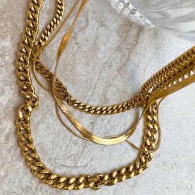 China Vintage Necklace Vershal B373 European Style 18k Gold Plated Stainless Steel Chunky Cuban Chain Choker Necklace Trendy for sale