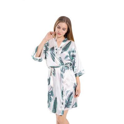 China Women Palm Leaf Comfortable QUICK DRY Printing Pijamas Satin Maxi Dress by Seda Drawstring sexy for sale