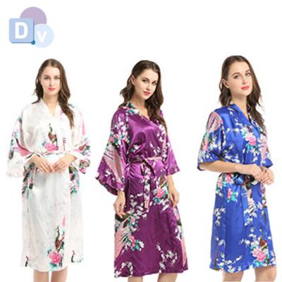 China New Trend QUICK DRY Maxi Robe With Drawstring Satin Long Sleeve Kimono Floral Silk Robe Femme for sale