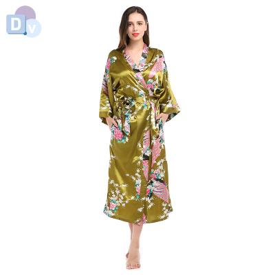 China Long QUICK DRY Silk Robe Flower Printing Customized Satin Kimono Robe Customized Nightgown PAJAMAS for sale