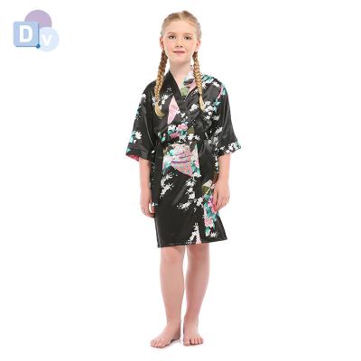 China New Arrival Floral Print Kid's Long Robe Kid's Comfortable Satin Long Robes QUICK DRY Kimono Sashes for sale