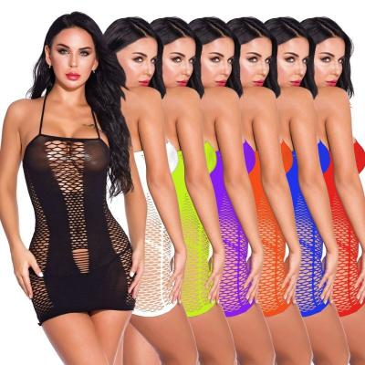 China Sexy Lingerie Mature Women Sexy Girls Plus Size Halter Neck Dress Lingerie Bodystockings Net For Women Nylon for sale