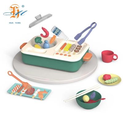 China Plastic Kitchen Toys 2 In 1 Small Multifunctional Hot Pot Grill Appliances 31 Piece 2 Color Style Pretend Play Kitchen Tools Toy Set for sale