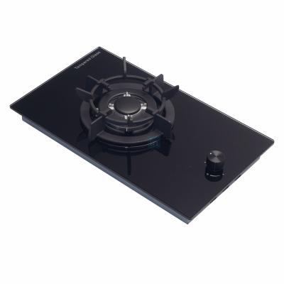 China Hotel 30cm Built-in Gas Hob Stove Gas Cooktop Kitchen Gas Stove Single Head Black Glass Outdoor Electronic Ignition for sale