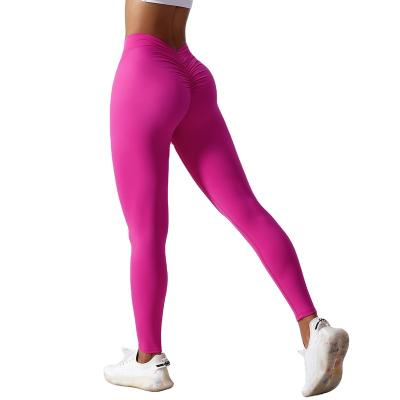 China Breathable Custom Logo Fashion Gym Leggings Scrunch Butt High Waist Back V Shape Yoga Pants For Women for sale