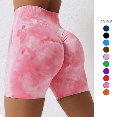 China Factory Outlet Breathable Nylon And Spandex Tie Dye Feels Like Skin High Waist Yoga Shorts Black Girls In Yoga Shorts for sale