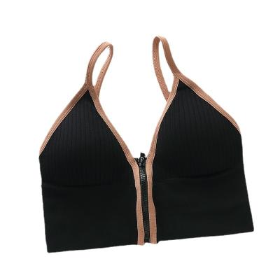 China Sexy Seamless Zipper Front Unique Women Threaded Short Padded Top Working Bra Tennis Sports Bra for sale