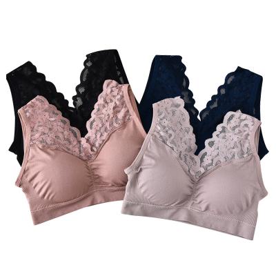 China New Sexy Seamless V-Neck Lace Women Push Up Padded Seamless Comfortable Bra for sale