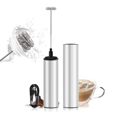 China Hot Selling Viable Amazon Electric USB Recharging Stainless Steel White Color Coffee White Milk Frother for sale