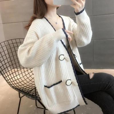 China New Women's Spring Horn Buckle All-match Loose Cardigan QUICK DRY Custom Made Solid Color Sweater for sale