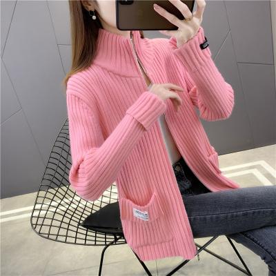 China Custom Women's Retro Zipper QUICK DRY Tortoise Neck Sweater Winter Cardigan Loose Knitted Sweater for sale