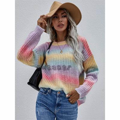 China QUICK DRY Striped Cavity Coffee Knitwear Top Hand Crocheted Young Fat Women's Knitwear Fashionable Knitwear for sale