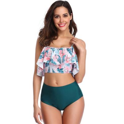 China Breathable Europe And America Ruffled Sexy Bikini Print Split High Waist Swimsuit Women for sale