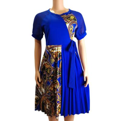 China African Printed Women Daily Casual Clothing Dashiki Plus Size Patchwork Ladies Pleated A Line Dress for sale