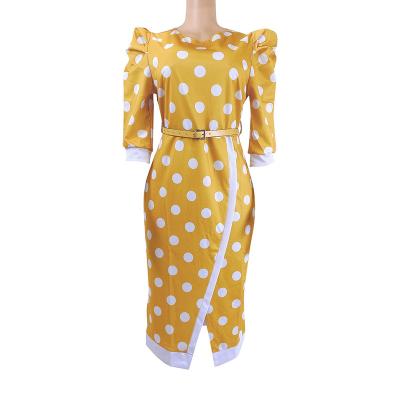 China Summer size quality spot club dress ladies polka dot print anti-static mesh matching back bowknot decoration bodycon dresses for sale