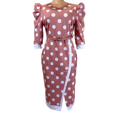 China Summer Arrival Women's Long Dress Female Casual Dress Polka Dot Bubble Sleeve Pattern Anti-Static Pencil Dress New for sale