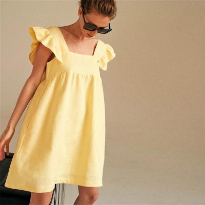 China Anti-Static Customize Low MOQ Factory Wholesale Summer Clothes Cute Dress Vestidos Elegant Square Neck Sexy Women Solid Color for sale