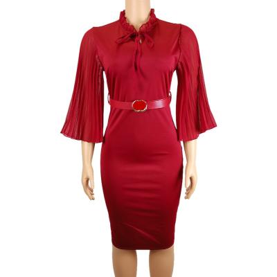 China Spring Anti-Static Summer African Women Flare Sleeve Turn Down Collar Office Lady Pencil Dresses Female Midi Dress for sale