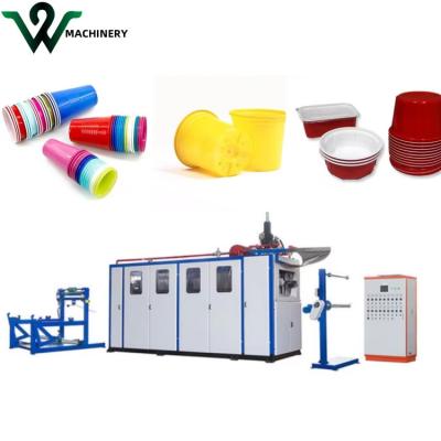 China 11 kW verwarmingsvermogen Volledig automatische plastic bloempot maken machine voor plastic beker doos en cake productie Te koop