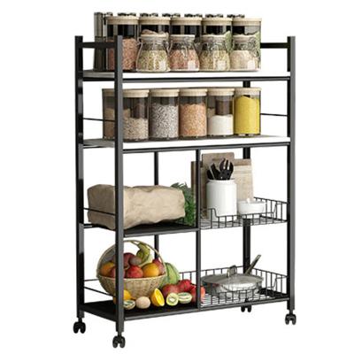 China Walnut OGJ2021 Wooden Multi-Layer Paint Kitchen Kitchen Special Hot-selling Durable Shelf Shelf Walnut Wrought Iron for sale