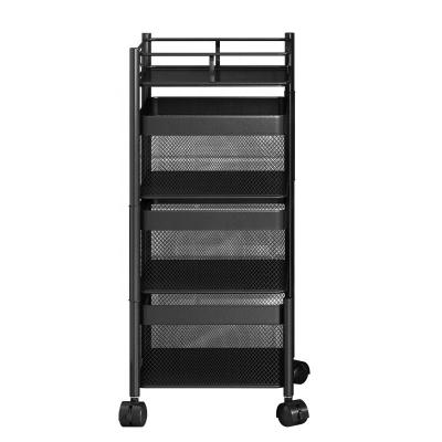 China New Mordern OGJ2021 Black Paint Square Wrought Iron Rotatable Multifunctional Storage Vegetable and Fruit Kitchen Rack for sale