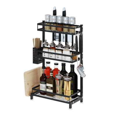 China Wall Mounted Cheap Black White Jar Bottle Holder Three Shelf Metal Rack Spice Storage Rack For Kitchen 32*20.8*60.5 for sale