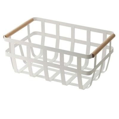 China Workable Wrought Iron Warm Painting White Simple Japanese Style Kitchen Desk Supplies Double Handle Storage Box for sale