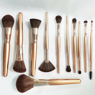 China Angular Blush Vegan Aluminum Wooden Wooden Professional Private Label Luxury 14 Pcs Handle Eco-Friendly Frosted Custom Makeup Brush Set for sale