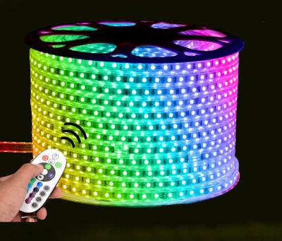 China Hotel LED Strip 5050 IP67 Waterproof RGB 16 Colors Rope Lighting with Remote Controller 220V 110V 50m 100m for sale