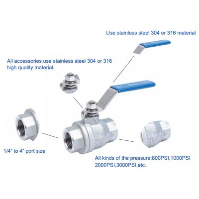 China General 1/4-4 Inch 2PC Stainless Steel Ball Valve 304 China Female Precision Casting You Can Field Tour for sale