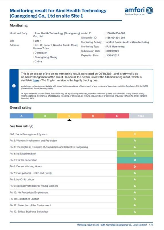 BSCI - Aimi Health Technology (Guangdong)Co., ltd