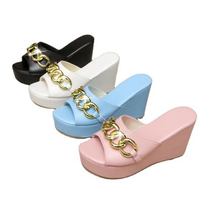 China Wholesale Leisure Women's Summer Fashion Trend Shoes Sandals Metal Thick Soled PVC High Heels for sale