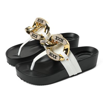 China Wholesale Fashion Trend Flip Flops Peep Toe Ladies Metal Clasp Sandals Platform Thick Unique Slippers For Women for sale