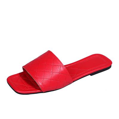 China Anti-Smell Summer Outdoor Sliders Woman's Slip On Flat Leather Sliders Factory Wholesale Customization for sale