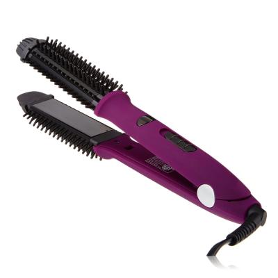 China Hotel Wholesale Electric Flat Iron with Comb LED Hair Iron Comb Hair Straightener and Ceramic Hair Curler 2 in 1 for Women for sale