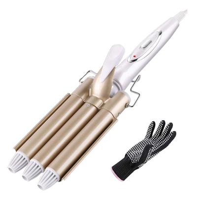 China Popular Ceramic 3 Barrel Hair Curler Style Drop Shipping 2020 Ccurling Hair Heated Professional Triple Rotating Barrel Hair Curler for sale