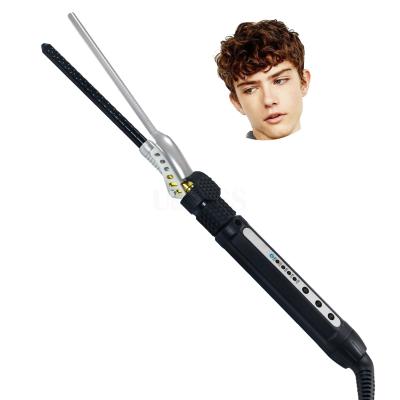 China Double Tension 7mm Short Hair Iron Men Slender Hair Curler Volumizing Ceramic Slim Wand LED Barrel Small 1/4 Inch Rotating Curling Iron for sale