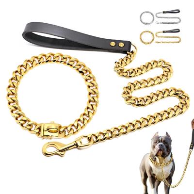 China Custom Cuban Link Stainless Steel Pet Gold Dog Hardware Petstar Mine Bull Dog Collar Chain Dog Collar Heavy Duty Chains Collar and Leash for sale