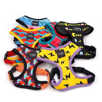 China Custom OEM Custom Design Bow Tie and Neoprene Reversible Cat Puppy Pet Vest Dogs Collar and Leash Set Bandana Dog Harness for sale