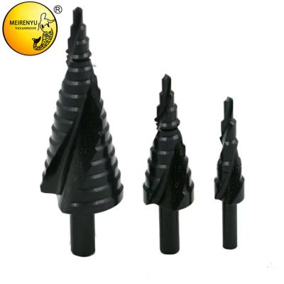 China Sheet Steel Drilling MRY 4-32mm Black Nitriding HSS Titanium Spiral Step Taper Drill For Metal Round Leg Groove Taper Step Drill Bit for sale