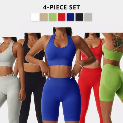 China QUICK DRY New Arrival 2 Piece Seamless Yoga Set Sportswear Cross Back Sports Bra Scrunch Butt Shorts Gym Fitness Active Sets for sale