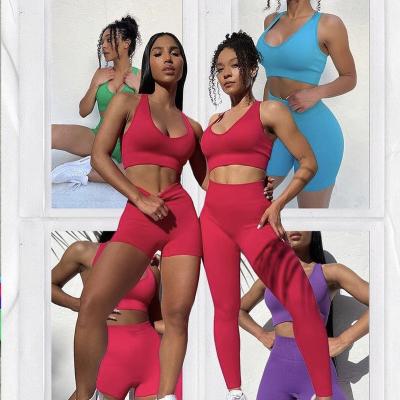 China QUICK DRY Gym Clothing Seamless Yoga Sets 5 PCS Women Bright Colors Ribbed Yoga Sports Sets High Support Sports Sets for sale